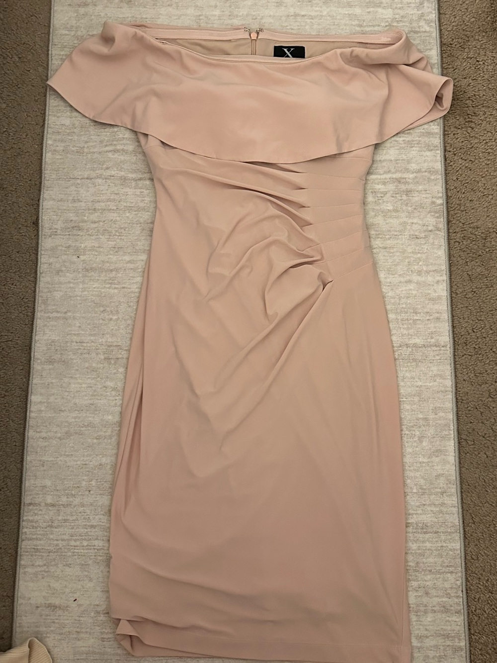 Xscape One-Shoulder Ruched Sheath Dress in Blush